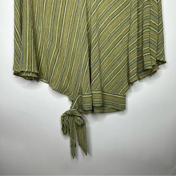 SOLD! New York & Company Striped Green Brown Flare Sleeve Blouse L #X0927 - Picture 8 of 15